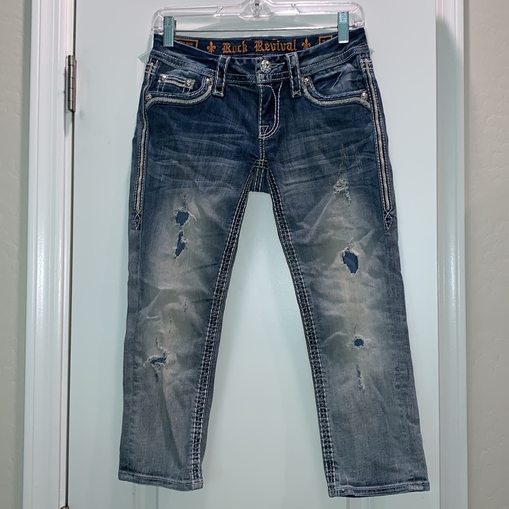 ROCK REVIVAL BRAND NEW SIZE 25 DONNA CAPRI WORN LOOK JEANS - Picture 5 of 9